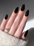 glossy black almond nails